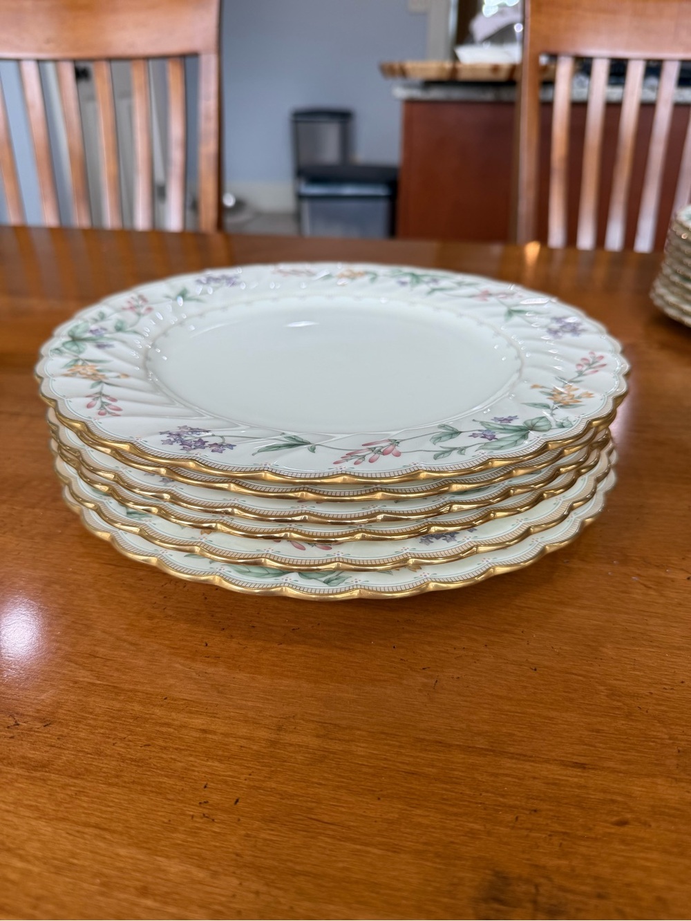 6ea Noritake Brookhollow 4704 Dinner Plates 10.5” Bone China Japan Floral Gold